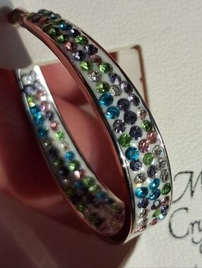 Swarovski Silver-Plated Hoop Earrings with Multicolor Crystals Sofia James NWT